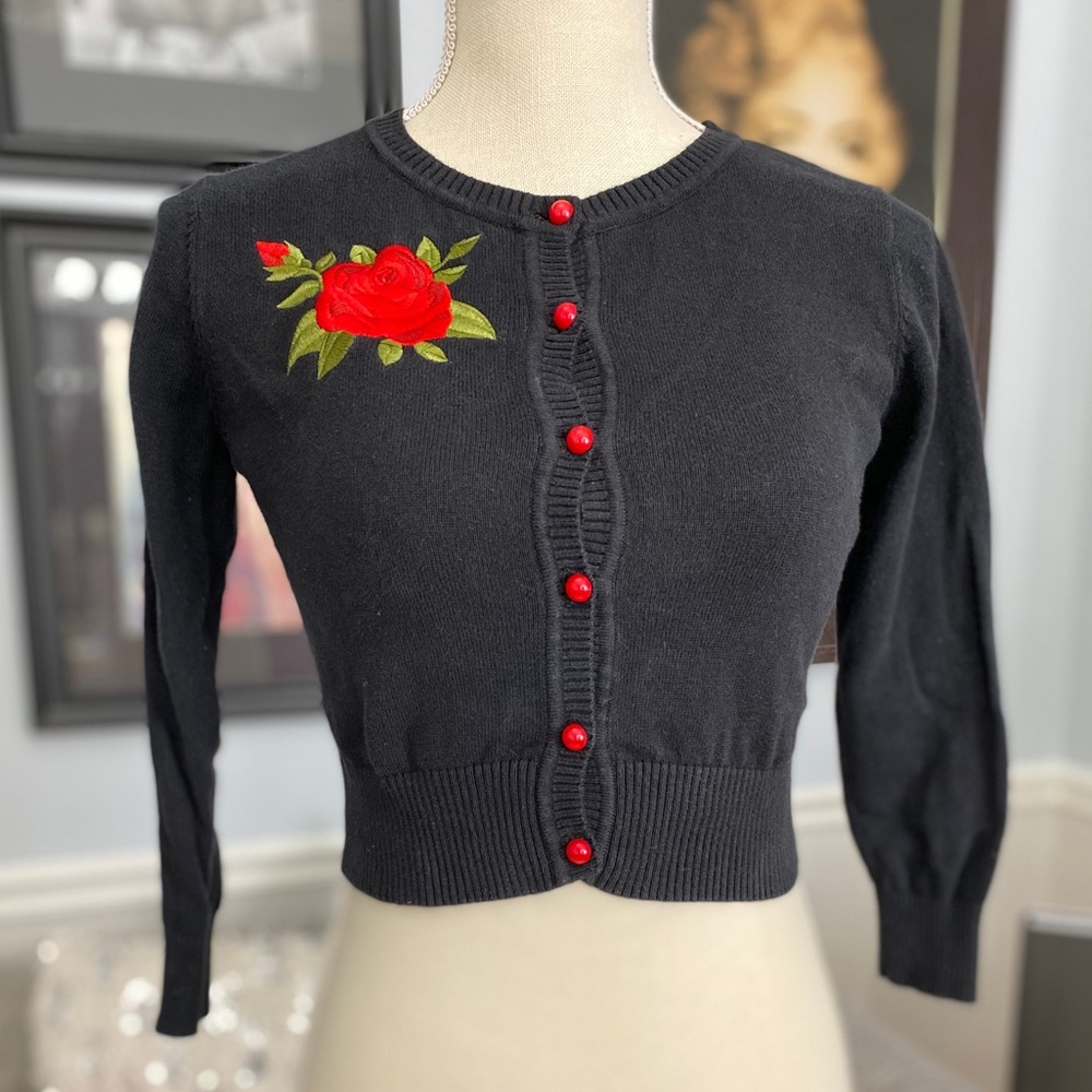 Black Cardigan with Rose embroidery